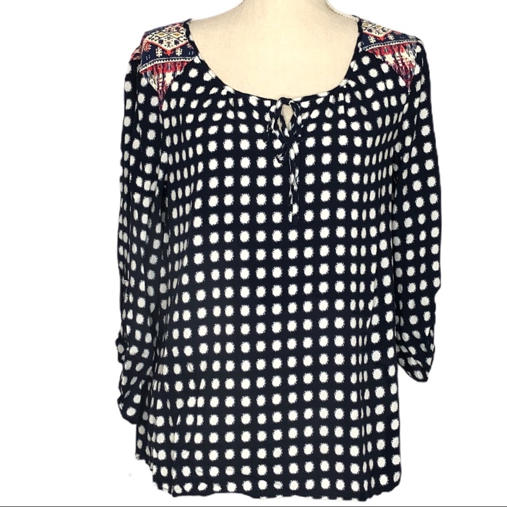 THML print top with multicolored Aztec shoulders size Large